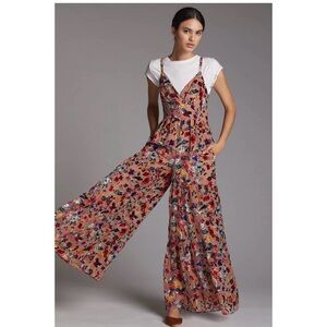 Anthropology Hutch Dove Burnout Wide Leg Jumpsuit